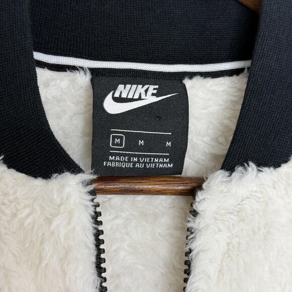 Nike Jacket Womens Medium Burgundy White Sherpa Fleece Bomber Full Zip Varsity - Picture 3 of 8